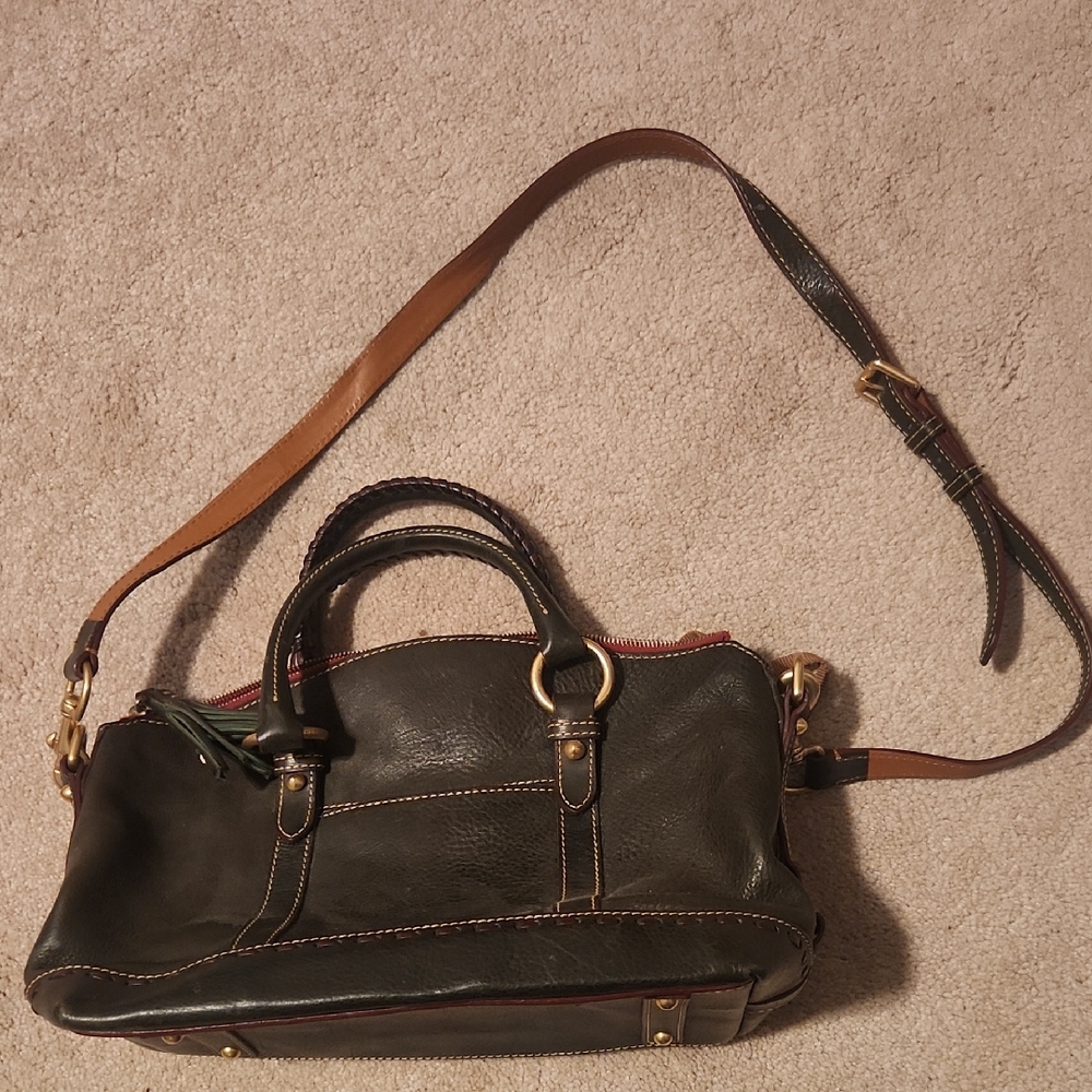 Stylish Dark Green and Brown Leather Handbag 15W×8L